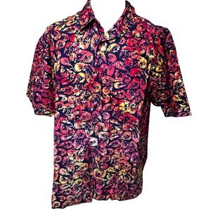 Hawian Shirt YMLA Resort Wear Lightweight Short Sleeve Pink Blue Size Large
